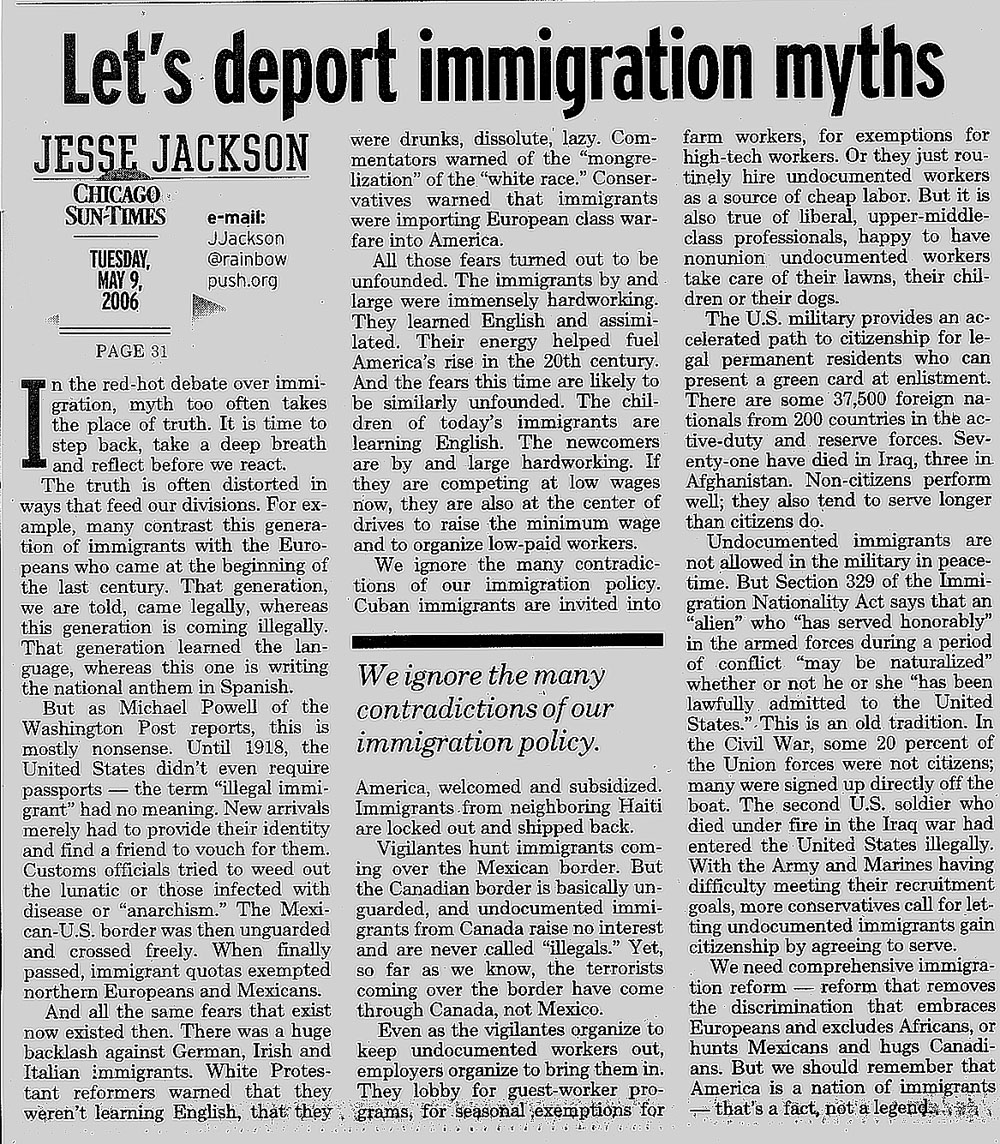 Jesse Jackson on Immmigration myths, on chicagosee.com