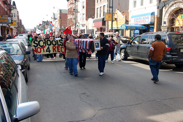 American serviceman mock coffin carried in Chicago street Protest, 2007